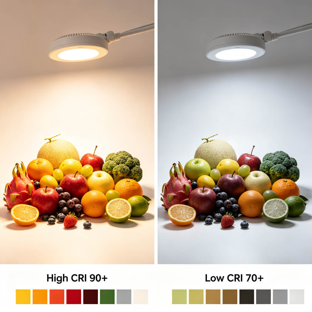 High CRI 90+ versus low CRI comparison on fruit colors