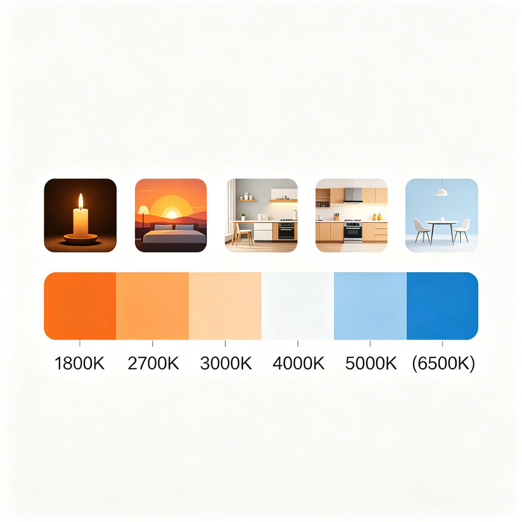 LED color temperature scale from 1800K warm to 6500K cool