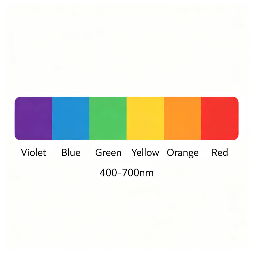 LED visible light spectrum from violet to red with wavelengths