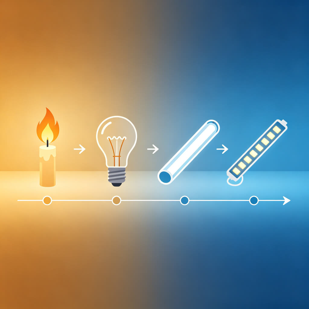 Evolution of lighting from candle to LED timeline