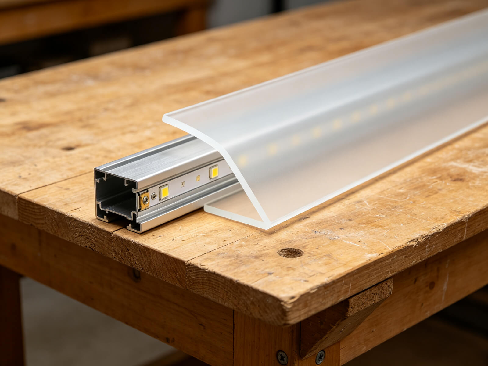 Aluminum LED channel with strip and diffuser before installation