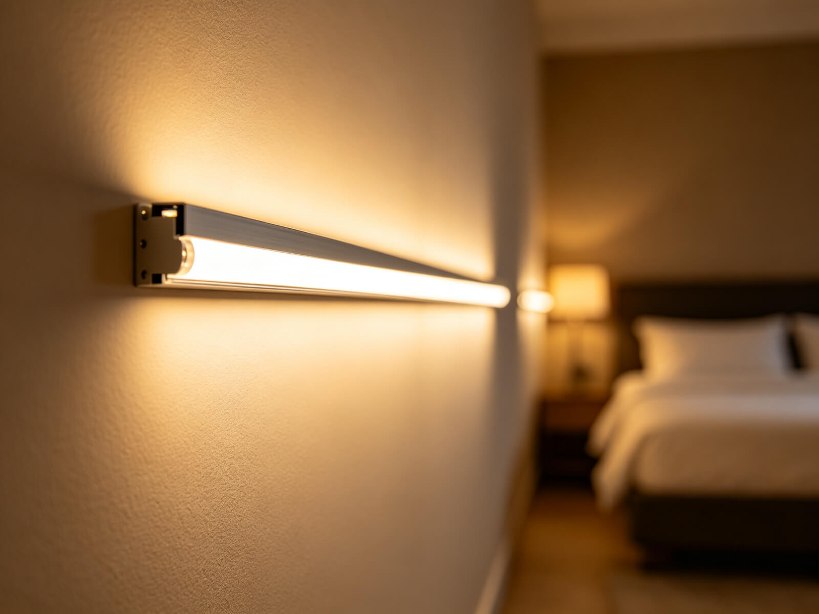 Warm white LED strip installed in a slim aluminum channel