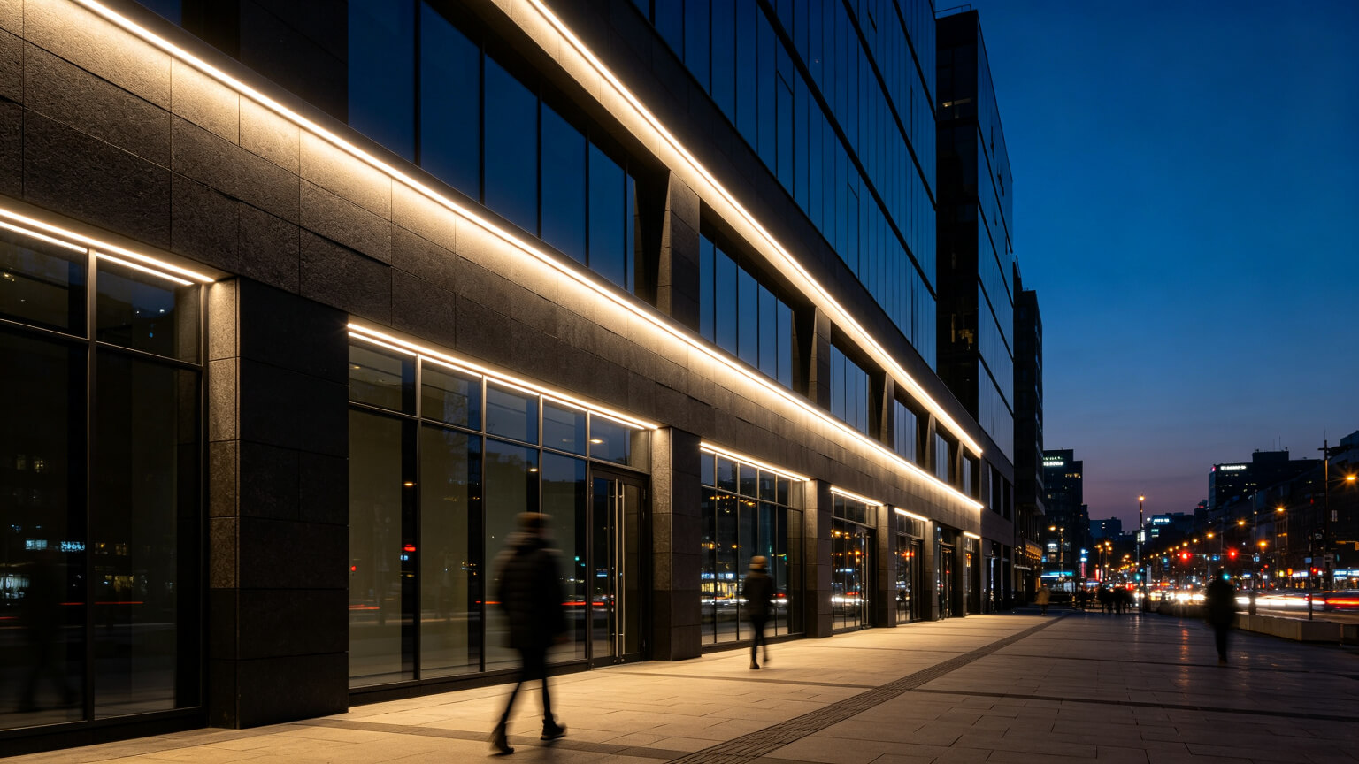 LED strip on building facade