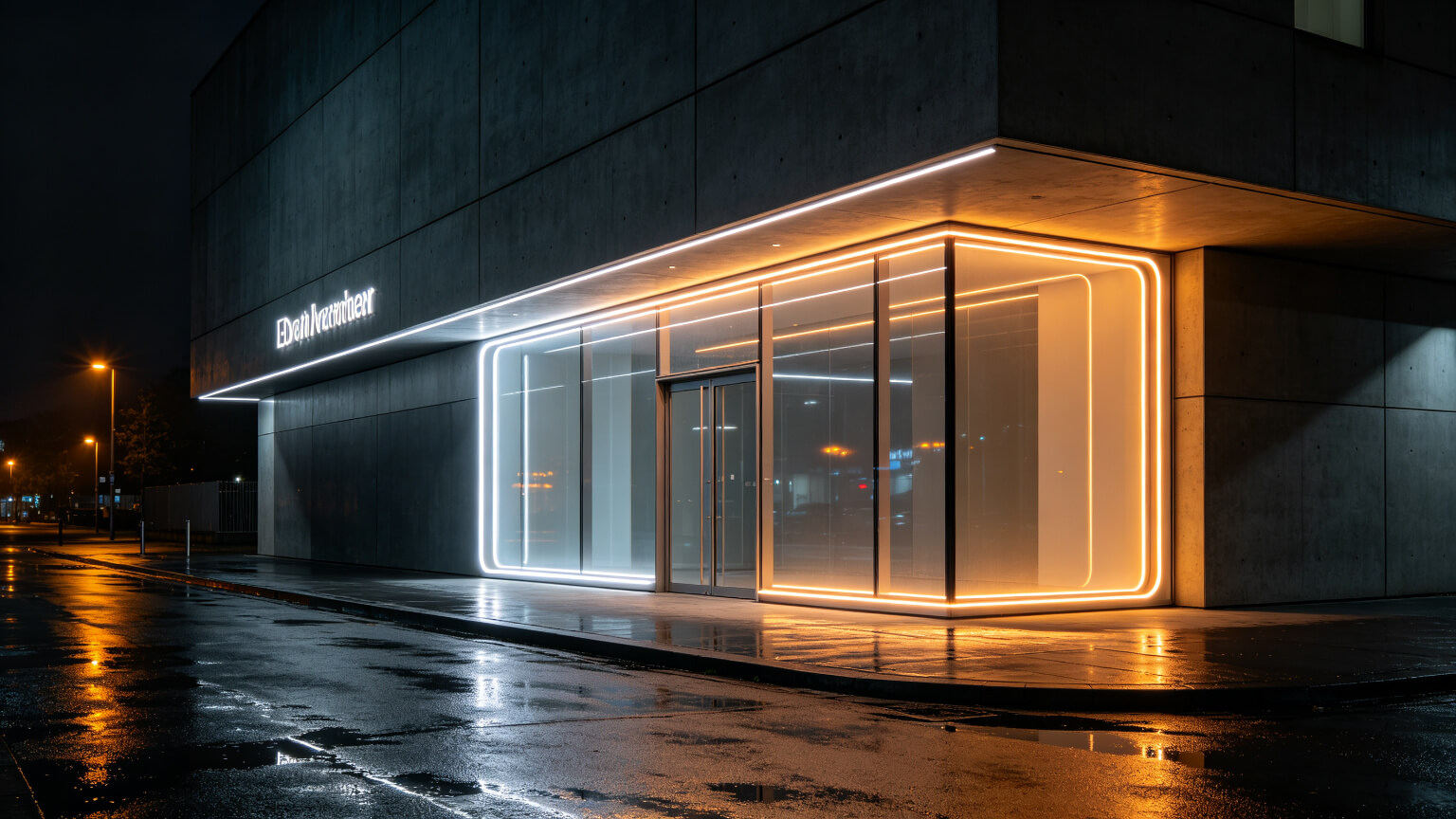 LED neon flex outline on building at night
