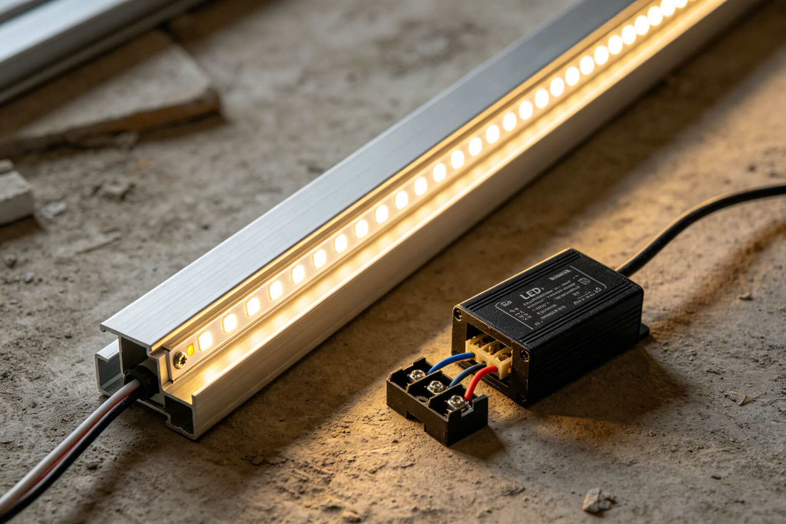 Testando a faixa de LED acesa com o driver conectado