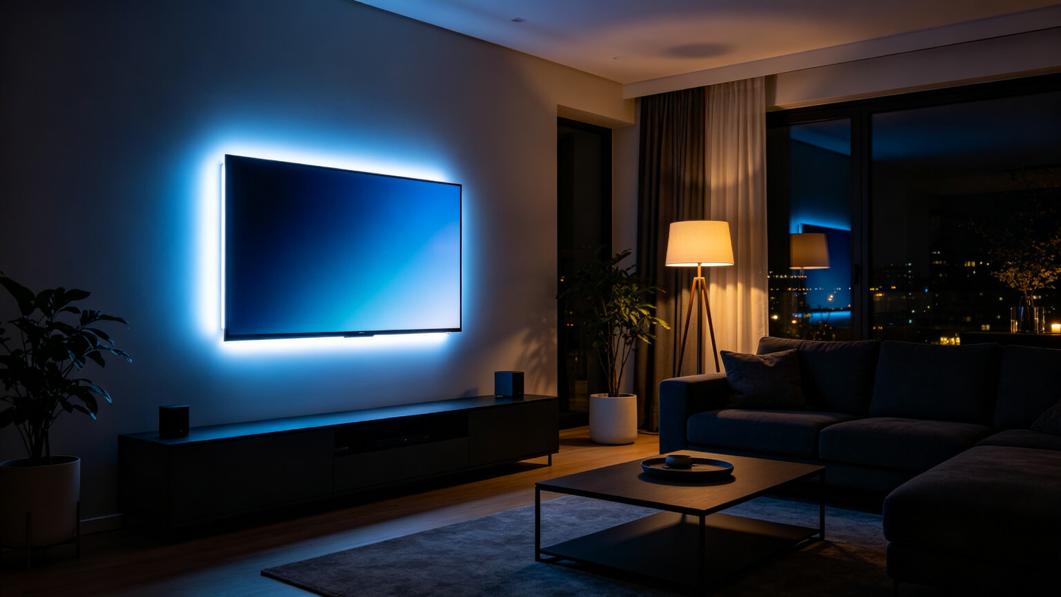Sala de jogos com luz de fundo da TV